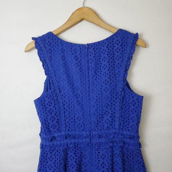 Lilly Pulitzer Royal Blue Eyelet Kaylee Shift Dress Size 6 Cotton Ruffle - Picture 7 of 11